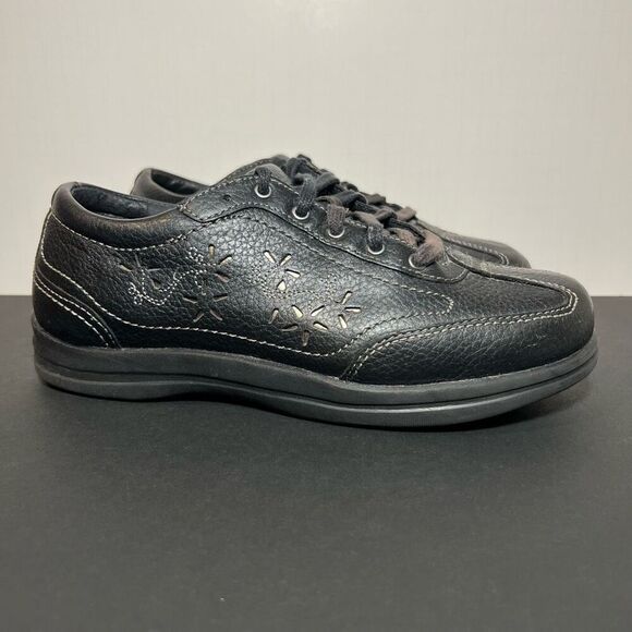 Womens APEX Robyn Chop Out Black Leather Oxford Shoes / Size 7 Extra Wide - Picture 1 of 9